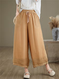 Double Lining Lace Hem Women's Elegant Wide-leg Pants