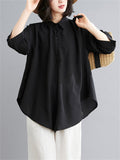 Natural Linen Solid Color Cozy Loose Shirt for Women