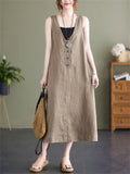 Summer U Neck Sleeveless Loose Linen A-Line Dress for Women