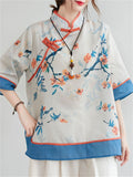 Women's Stand-up Collar Floral Print Sweet Retro Shirts