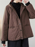 Women's Solid Color All Match Hooded Short Cotton Coat