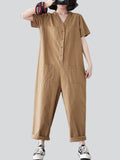 Female Leisure V Neck Multi-Pocket Hard-Wearing Overalls