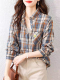 Women's Contrast Color Plaid Elegant Cozy Cotton Shirts