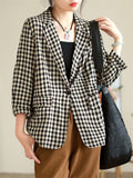 Women's Trendy Casual Plaid Notched Lapel Long Sleeve Blazer