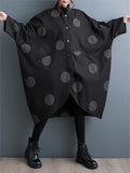 Polka Dot Stand Collar Bat Sleeve Oversized Coat for Lady