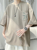 Male Casual Pocket Bamboo Leaves Half Sleeve Shirts