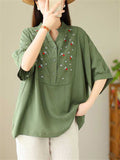 Women's Half-open Button Stand Collar Embroidered Shirts