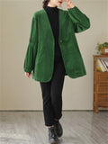 Female Retro High-end Corduroy Green Jackets