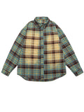 Spring Retro Contrast Color Plaid Long Sleeve Shirt for Women