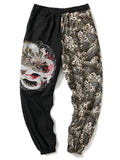 Men's Ancient Loong Sea Wave Embroidery Vintage Pants