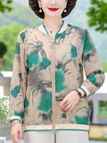 Women's Floral Print Zipper Plus Size Loose Jacket for Autumn