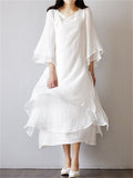 Flowy Simple Cotton Linen Layered Dress for Women