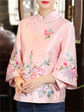 Women's Flower Embroidery Cheongsam Shirt