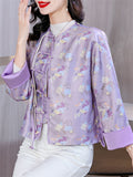 Women's Elegant Tassel Button Chrysanthemum Print Jacket