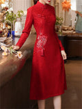 Female Oblique Placket Back Zip Cheongsam Dress