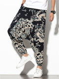 Chinese Style Fan & Dragon Print Harem Pants