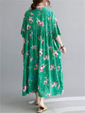 Ladies Summer Flowers Print Crew Neck Oversized Dresses