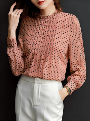 Women's Elegant Stand Collar Polka Dot Breathable Chiffon Shirt