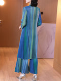 Women's Elegant Gradient Color Silky Shirt Straight-Leg Pants