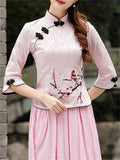 Female Magpie & Plum Blossom Embroidered Shirt