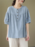 Ladies Sweet Casual Round Collar Puff Sleeve Shirts