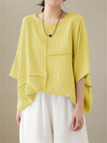 Women's Elegant Round Neck Batwing Sleeve Linen Shirt