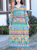 Spring Flower Print Hooded Long Dress for Women