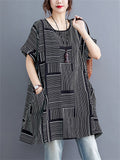 Women's Scoop Neck Short Sleeve Korean Oversized Stripe Shirt