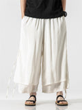 Men's Zen Buddhism Layered Side Slit Lace Up Linen Pants