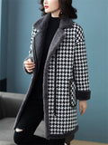 Ladies Vintage Plaid Notched Lapel Plush Lining Overcoat