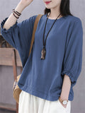 Women's Simple Oversized Crew Neck Batwing Sleeve Shirt