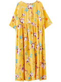 Ladies Summer Flowers Print Crew Neck Oversized Dresses