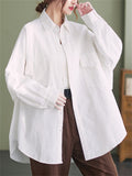 Trendy Lapel Chest Pocket Oversized Button Female Shirt