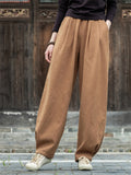 Women's Plain Linen Keep Warm Plush Liner Winter Long Pants