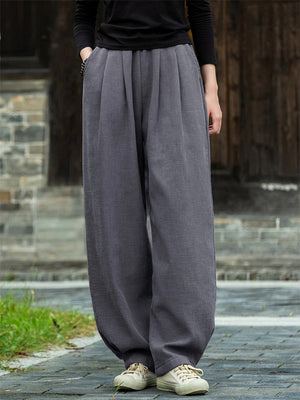 Women's Plain Linen Keep Warm Plush Liner Winter Long Pants