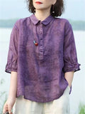 Summer Cozy Lapel Short Sleeve Jacquard Shirt for Women