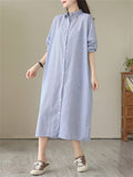 Comfortable Female Casual Long-sleeved Striped Shirtdress