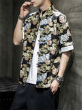 Men's Fashion Short-Sleeved Loong Printed Tang Suit Shirt