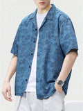 Men's Coconut Tree Print Short Sleeve Blue Shirt