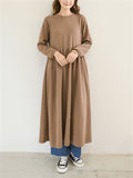 Winter Gentle Round Neck Long Sleeve A-Line Dress for Women