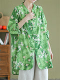 Women's Summer Oversized Flower Print Mid-Length Long Sleeve Shirt