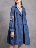 Women's Stylish Peacock Embroidery Double Breasted Denim Coat