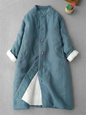 Women's Literary Cotton Coats Stand Collar Mid-length Jackets