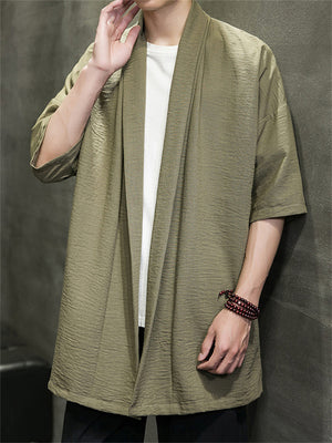 Male Simple Pure Color Chinese Style Open Front Shirts