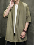 Male Simple Pure Color Chinese Style Open Front Shirts