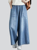 Women's Spring Summer Elastic Waist Wide Leg Jeans