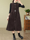 Women's Crew Neck Button Up Sleeveless Mid-Length Dress