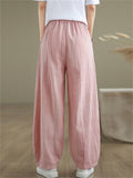 Female Distressed Elastic Waist Pleated Relaxed Pants