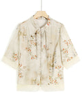 Women's Spring Blossoms Hanzi Print Chiffon Shirt