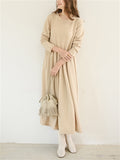 Winter Gentle Round Neck Long Sleeve A-Line Dress for Women